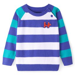 Honeyhap Premium Knit Full Sleeves Striped Pullover Sweater with Logo - Blue White & Green-image-21