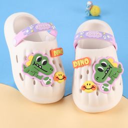 Oh! Pair Back Strap Closure Slip On Clogs with Dino Applique - White-17
