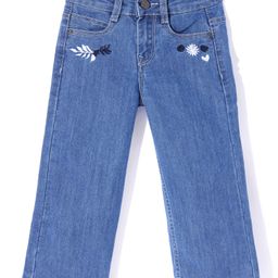 Under Fourteen Only Wide Leg Floral Embroidered Jeans - Mid Blue-picture-4