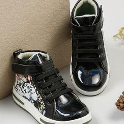 Tiny Bugs Graffiti Designed Ankle Length Velcro Closure Shoes - Black-image-84