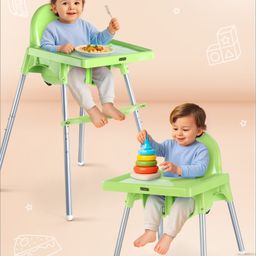 Babyhug Highchair and Small Feeding Chair| Removable Feeding Tray| Adjustable Footrest| Safety Harness| Anti-skid Base| Easy Assembly| Sturdy and Durable - Green-24