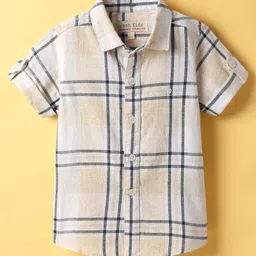 JASH KIDS Cotton Woven Half Sleeves Shirt With Checks Print - Navy Blue-picture-36