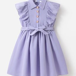 Mark & Mia Frill Sleeves Collared Frock with Schiffli Detailing & Fabric Belt - Purple-image-20