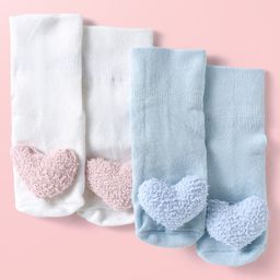 Babyoye Cotton Bamboo Knit Socks with 3D Heart Applique Pack of 2 - White & Blue-image-34