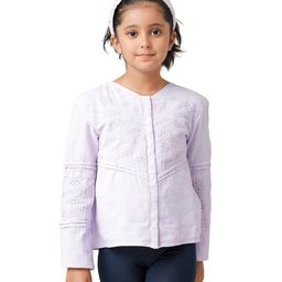 Under Fourteen Only Cotton Full Sleeves Sciffli Embroidered Top - Lavender-image-48