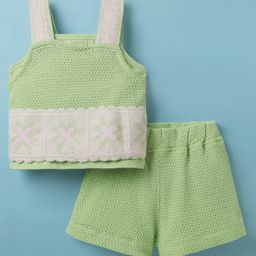 Little Kangaroos Cotton Woven Sleeveless Solid Top & Shorts Set - Lime Green-image-81