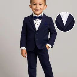 Babyhug Woven Full Sleeves Printed 3 Piece Party Suit With Bow - Navy Blue-picture-27