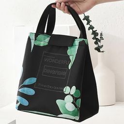 House of Quirk Insulated Lunch Bag for Office, Picnic Cooler With Pocket, Waterproof Canvas for Women, Men (Black, Green Leaf), 5 Liters-image-5