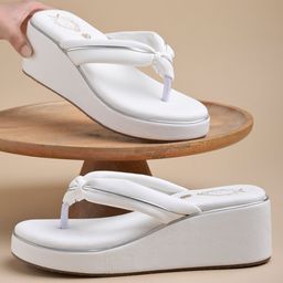 Shoetopia Solid Knot Designed Platform Heel Sandals - White-image-79