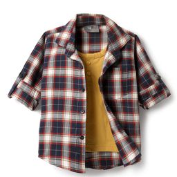Dapper Dudes Full Sleeves Checked Shirt With Attached Tee - Navy Blue-image-91