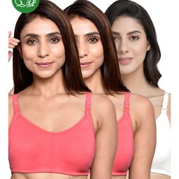 Inner Sense Organic Cotton Knit Pack Of 3 Solid Antimicrobial Maternity Bras With Nursing Access - Multi Colour-picture-30