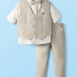 JASH KIDS Cotton Woven Full Sleeves 3 Piece Party Suit With Bow - Khaki-picture-39