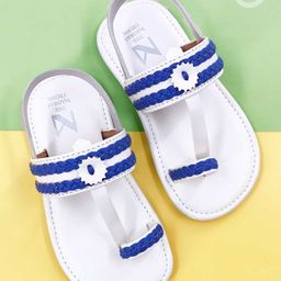The Madras Trunk Lace Detailed Kolhapuri Sandals - White & Blue-picture-18