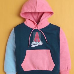 BUMZEE Knit Full Sleeves Text Printed Hooded Sweatshirt With Kangaroo Pockets - Navy Blue & Pink-picture-44