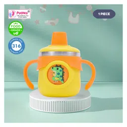 Puchku Stainless Steel Insulated Hot & Cold Sipper Bottle for Kids/Double Wall & Vacuuming/Sipper Cups with Straw/Travelling Water Bottle for Kids with Straw (260ml) - Yellow-picture-37