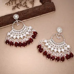 Anouk Silver-Plated Kundan Studded & Pearls Beaded Contemporary Shaped Chandbalis-50