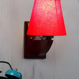 Devansh Red & Brown Wood Traditional Frustum Shaped Wall Lamp-image-91