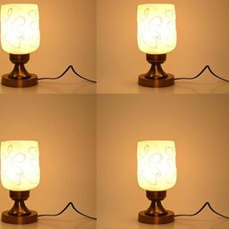 SOMIL Pack of 4 White Printed Glass Cylindrical Shaped Table Lamp-image-92