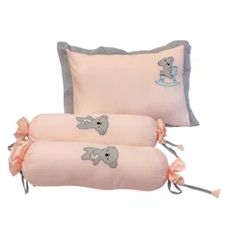 The White Cradle Set Of 3 Pink Printed Pure Organic Cotton Bolster & Pillow Set-image-57