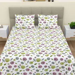Myntra Elegant Homes Cream-Coloured & Purple Ethnic Motifs 210 TC Queen Bedsheet with 2 Pillow Covers-image-23