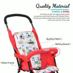 Baybee Tiny Baby Stroller Pram for Baby, Foldable Baby Trolley with 2-Position Adjustable, 3 Point Safety Belt, Baby Pram Stroller for Kids with Canopy & Parent Handle - Red image 3