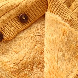 Babyhug Knitted Full Sleeves Front Open Hooded Sweater with Stripe Design - Yellow image 4