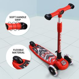 fab n funky 3 Wheel Foldable Kids Scooter with LED Lights and 4 Level Adjustable Handle Bar - Red image 3