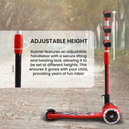 fab n funky 3 Wheel Foldable Kids Scooter with LED Lights and 4 Level Adjustable Handle Bar - Red image 4
