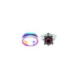Dynamic Retail Global Set of 2 Rings for Men & Women, Multicolor-Red Alloy Ring ()-image-86