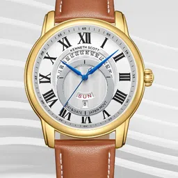 KENNETH SCOTT Men Dial & Leather Bracelet Style Straps Analogue Watch K24020-GLEW-image-76