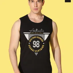 WOOSTRO Pack Of 2 Printed Super Combed Cotton Gym Vests VWS26(ALONE BLACK)(98 BLACK)-11