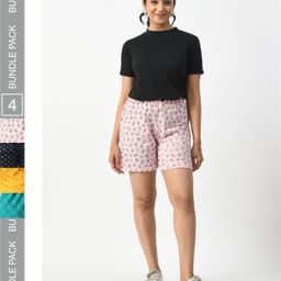 BAESD Women Pack Of 4 Conversational Printed High-Rise Pure Cotton Hot Pants Shorts-picture-5