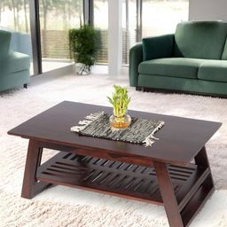 Ikiriya Brown Rectangle Shaped Sheesham Accent Contemporary Coffee Table-40
