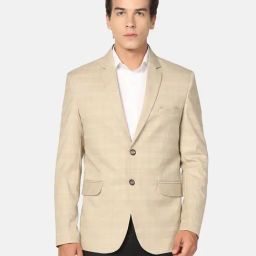 TAHVO Beige Slim Fit Check Blazer-image-82