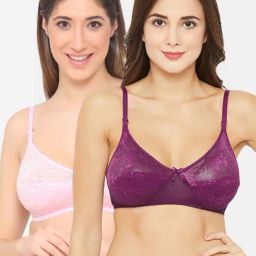 N-Gal Purple & Pink Lace Work Half Coverage Bras - Pack Of 2-image-79