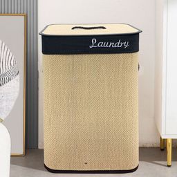 LUXEHOME INTERNATIONAL Beige & Black Wooden Laundry Bag-29