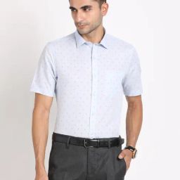 Turtle Light Blue Cotton Slim Fit Printed Shirt-image-43