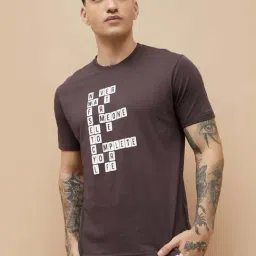 Fame Forever By Lifestyle Dark Mauve Cotton Regular Fit Printed T-Shirt-picture-5