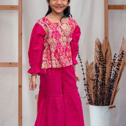Peekaaboo Kids Girls Printed Tiered Pure Cotton Top with Sharara-image-94