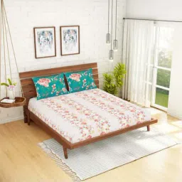 Spaces Atrium Pink & Green Cotton 144 TC Bed Sheet Set-image-14