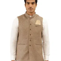 Manyavar Brown Self Design Ethnic Waistcoat-image-29