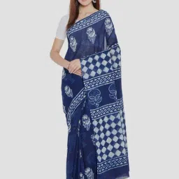 Kalakari India Navy Cotton Printed Saree With Unstitched Blouse-image-50