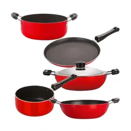 Nirlon Non-Stick Red Aluminium Non-Induction Essential Comb with Bakelite Set of 5 Piece-image-17
