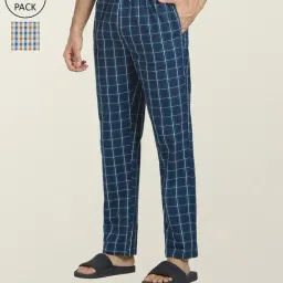 XYXX Blue & Grey Relaxed Fit Check Nightwear Pyjamas - Pack of 2-image-88