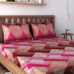 Swayam Printed Pink & Beige 160 TC Cotton Single Bedsheet with 2 Pillow Covers-image-65
