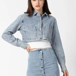 Forever 21 Blue Shirt With Skirt-image-3