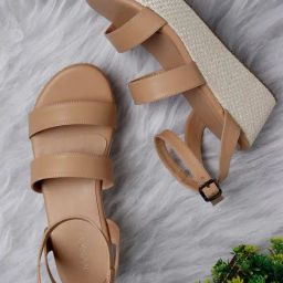 Iconics Women's Camel Ankle Strap Wedges-image-10