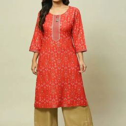 Rangriti Red Printed Straight Kurta-image-69