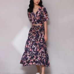 aarke Ritu Kumar Blue Floral Top With Skirt-image-19