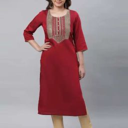 Aurelia Red Embroidered Straight Kurta-image-82